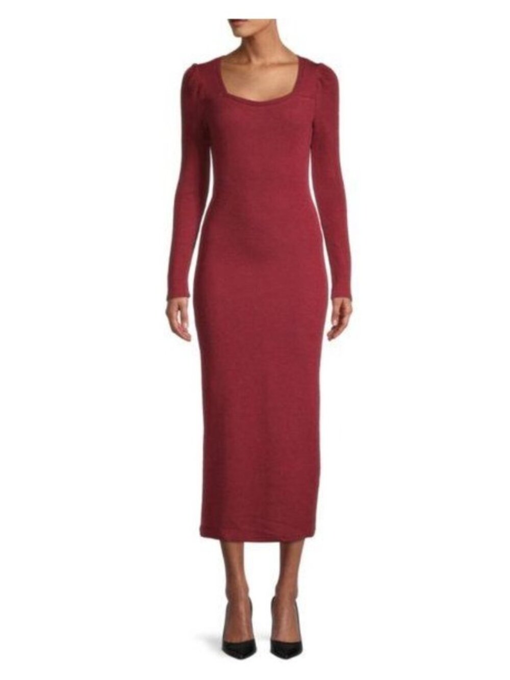 WALTER BAKER Orla Puff-Shoulder Rib-Knit Midi Dress - L